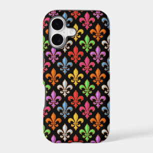 Colourful Bold Fleur-de-lis Flowers Black