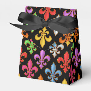 Colourful Bold Fleur-de-lis Flowers Black Favour Box