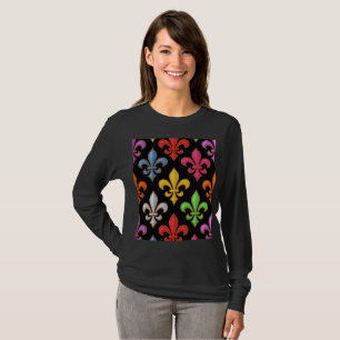 Colourful Bold Fleur-de-lis Flowers Black  T-Shirt