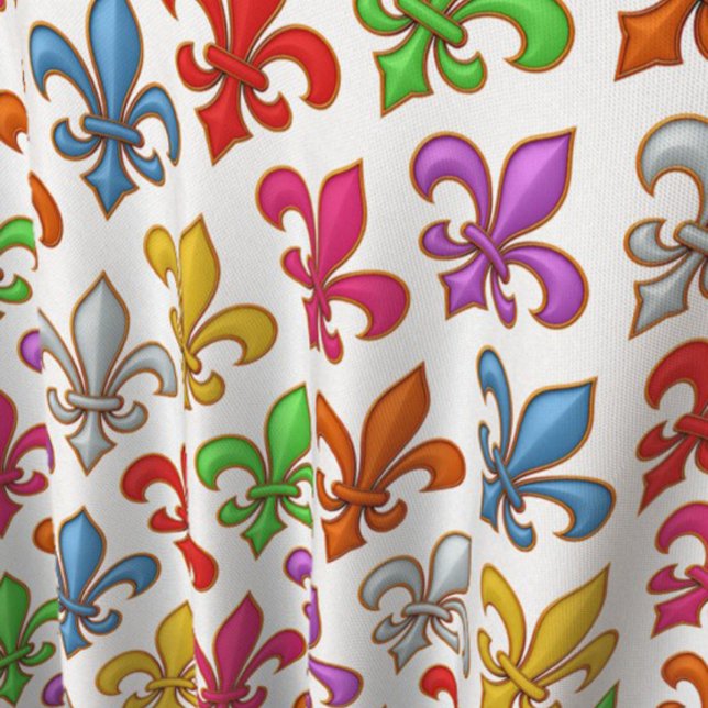 Colourful Bold Fleur-de-lis Flowers White Fabric (Creator Uploaded)
