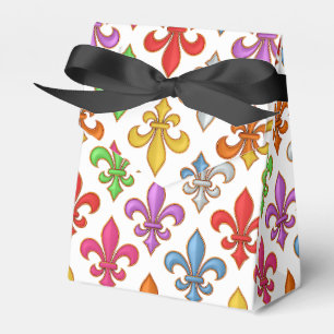 Colourful Bold Fleur-de-lis Flowers White Favour Box