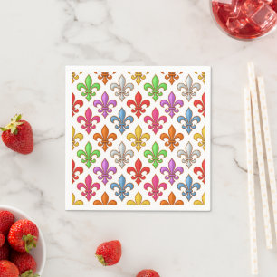 Colourful Bold Fleur-de-lis Flowers White Napkin