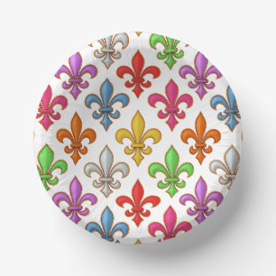 Colourful Bold Fleur-de-lis Flowers White Paper Plate