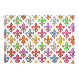 Colourful Bold Fleur-de-lis Flowers White Pillowcase