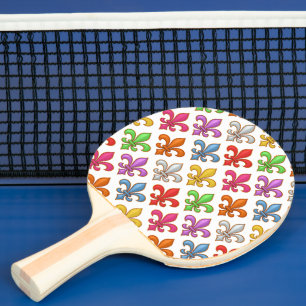 Colourful Bold Fleur-de-lis Flowers White Ping Pong Paddle