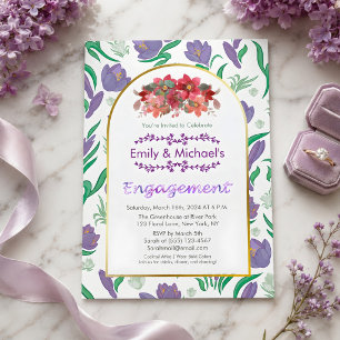 Colourful Bold Floral Blooms Gold Engagement Party Invitation