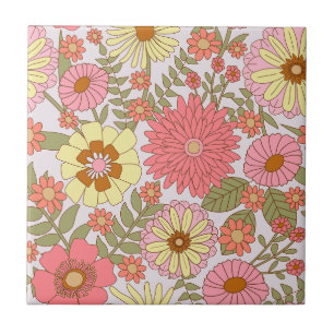 Colourful Bold Floral Pattern Pink Flowers Ceramic Tile