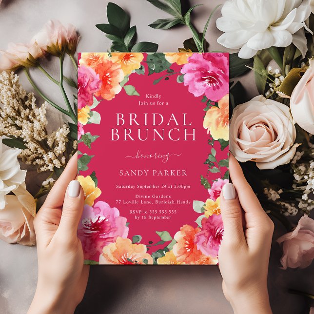 Colourful Bold Floral Pink Bridal Shower Brunch Invitation (Creator Uploaded)