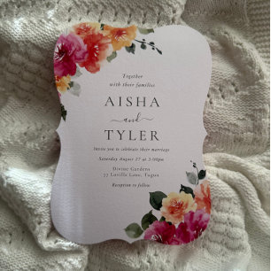 Colourful Bold Floral Watercolor Wedding Invitation