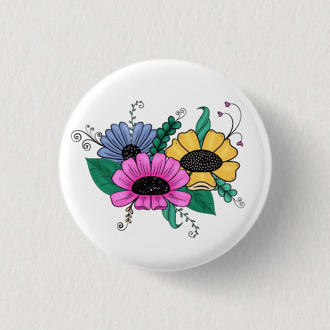 Colourful, Bold Florals 3 Cm Round Badge (Front)
