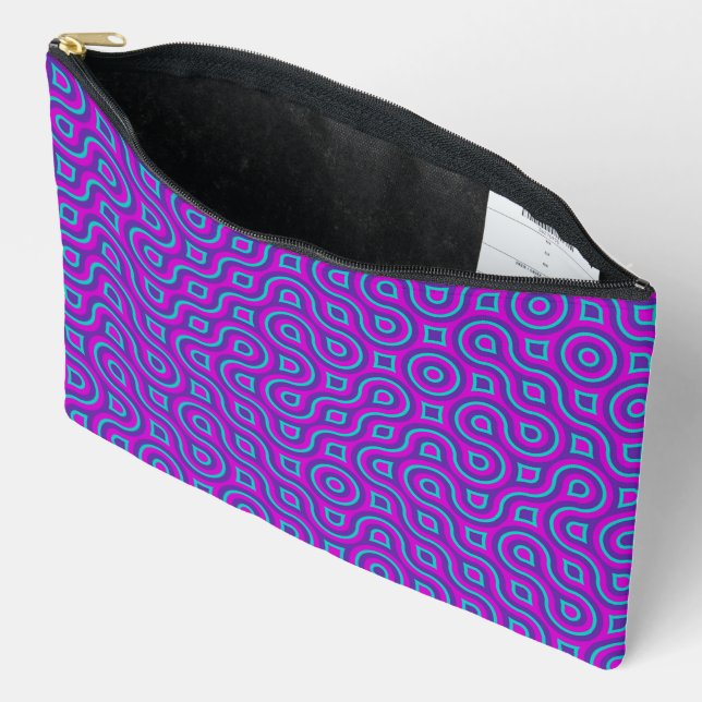 Colourful Bold Jewel Tone Abstract Truchet Pattern Accessory Pouch (Open)