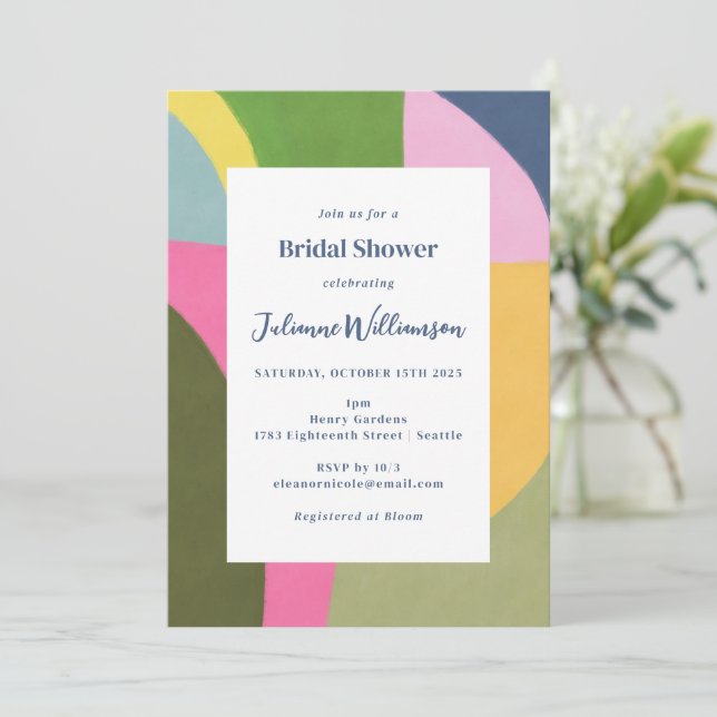 Colourful Bold Modern Abstract Bridal Shower Invitation (Standing Front)