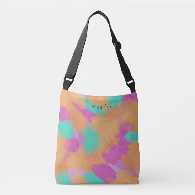 Colourful Bold Modern Artist Pattern + Custom Name Crossbody Bag (Front)