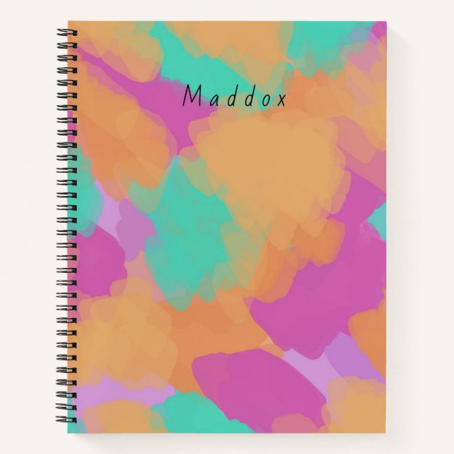 Colourful Bold Modern Artist Pattern + Custom Name Notebook (Front)