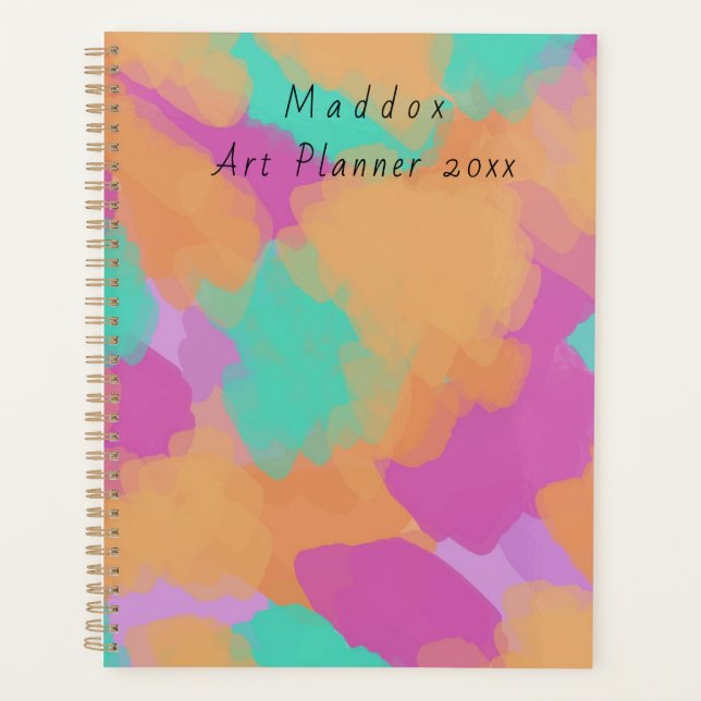 Colourful Bold Modern Artist Pattern + Custom Name Planner (Front)
