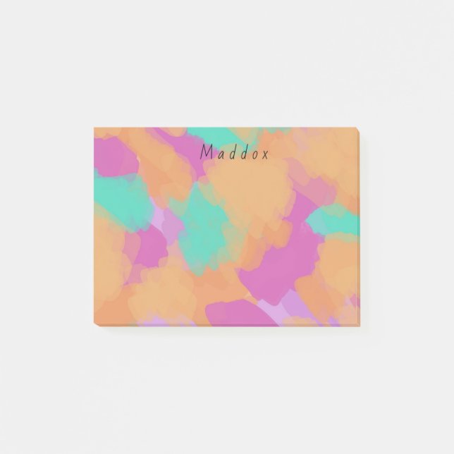 Colourful Bold Modern Artist Pattern + Custom Name Post-it Notes (Front)
