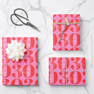 Colourful Bold Pink and Red 30th Birthday Wrapping Paper Sheet