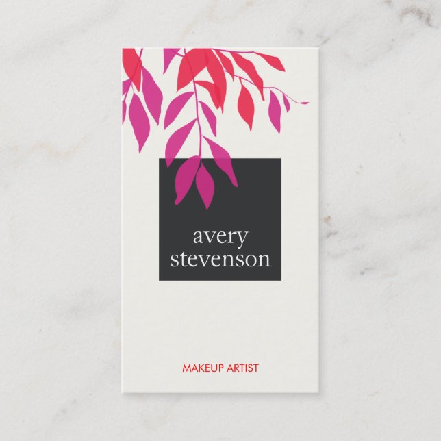 Colourful Bold Pink and Red Leaves Modern Beauty Business Card (Front)