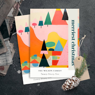 Colourful Bold Retro Abstract Christmas Landscape Holiday Card