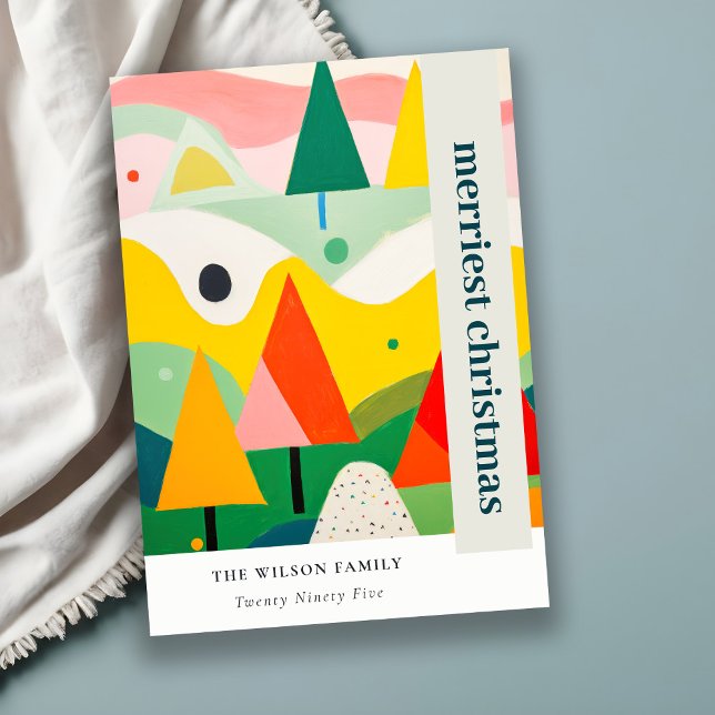 Colourful Bold Retro Abstract Christmas Landscape Holiday Card (Creator Uploaded)