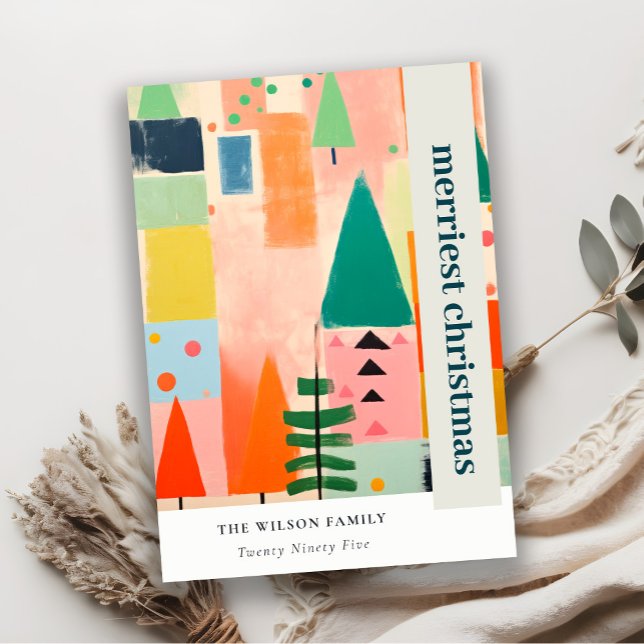 Colourful Bold Retro Abstract Christmas Landscape Holiday Card (Creator Uploaded)