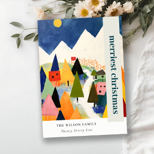 Colourful Bold Retro Abstract Christmas Landscape Holiday Card