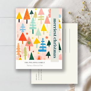 Colourful Bold Retro Abstract Christmas Landscape Holiday Postcard