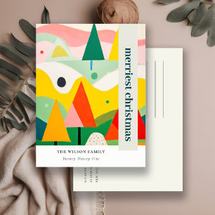 Colourful Bold Retro Abstract Christmas Landscape Holiday Postcard