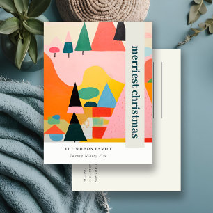 Colourful Bold Retro Abstract Christmas Landscape Holiday Postcard