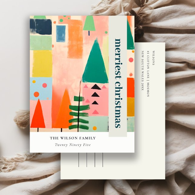 Colourful Bold Retro Abstract Christmas Landscape Holiday Postcard (Creator Uploaded)