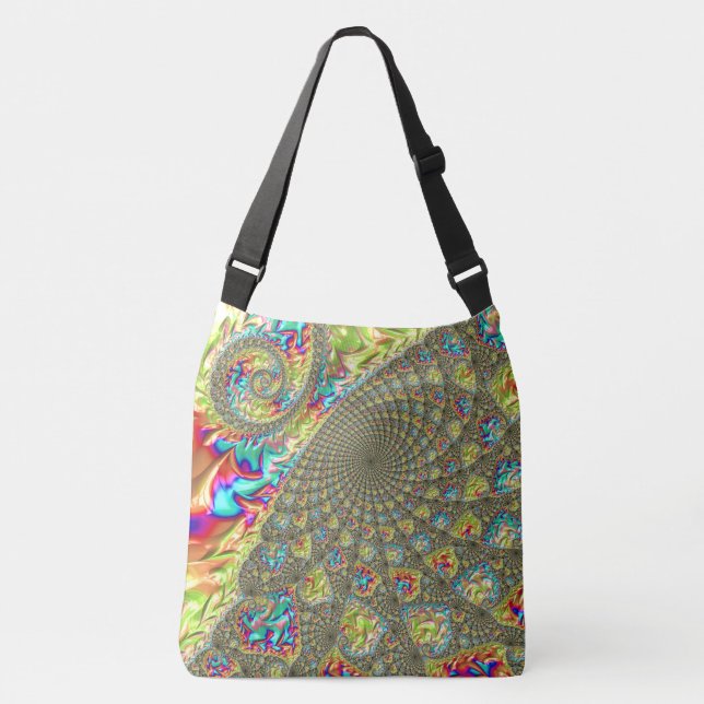 Colourful Bold Vibrant Groovy Trippy Fractal Spira Crossbody Bag (Front)