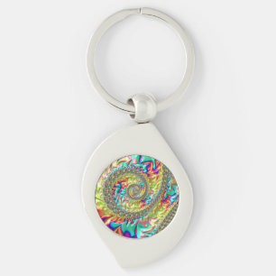 Colourful Bold Vibrant Groovy Trippy Fractal Spira Key Ring