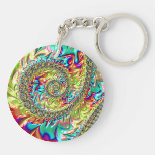 Colourful Bold Vibrant Groovy Trippy Fractal Spira Key Ring