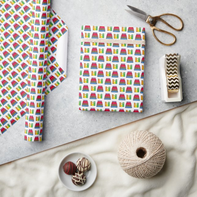 Colourful Book Pile Pattern Wrapping Paper (Crafts)