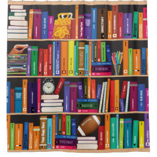 Colourful Book Worm's Bookshelves Shower Curtain