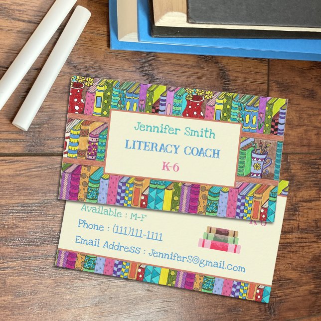 Colourful Books Literacy Coach Business Cards (Creator Uploaded)
