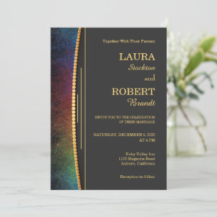 Colourful Border with Gold Wedding Invitation