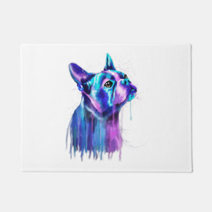 Colourful Boston Terrier Dog Art Watercolor Painti Doormat