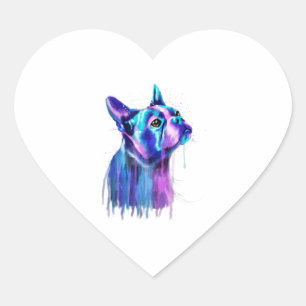 Colourful Boston Terrier Dog Art Watercolor Painti Heart Sticker
