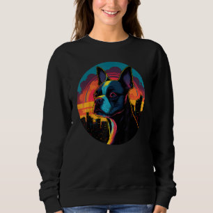 Colourful Boston Terrier Dog Dad Mom Graffity Sweatshirt