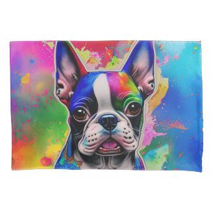 Colourful Boston Terrier Paint Splashes Pillowcase