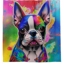 Colourful Boston Terrier Paint Splashes