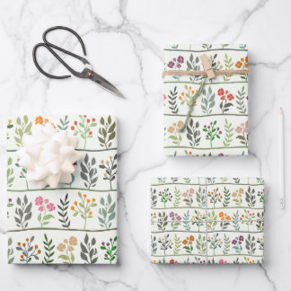 Colourful Botanic Rhapsody Floral Silhouette Wrapping Paper Sheet