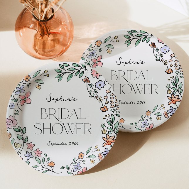 Colourful Botanical Bridal Shower Paper Plates (Creator Uploaded)