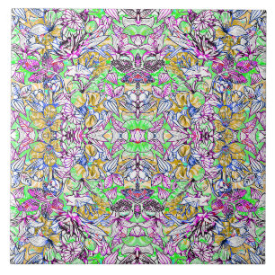 Colourful Botanical Floral Ceramic Tile