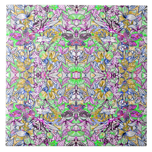 Colourful Botanical Floral Ceramic Tile (Front)