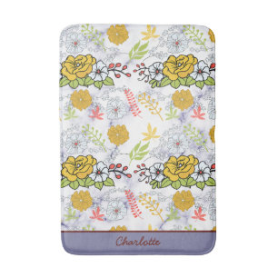 Colourful botanical floral pattern personalised bath mat
