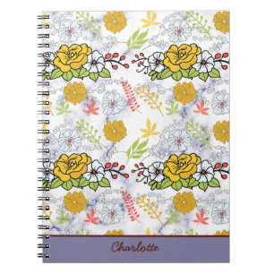 Colourful botanical floral pattern personalised notebook