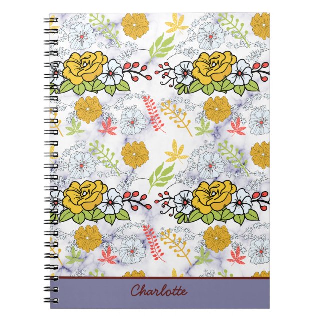 Colourful botanical floral pattern personalised  notebook (Front)