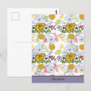 Colourful botanical floral pattern personalised  postcard